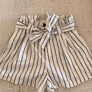 Zara Cream and Black Striped High-Waist Shorts